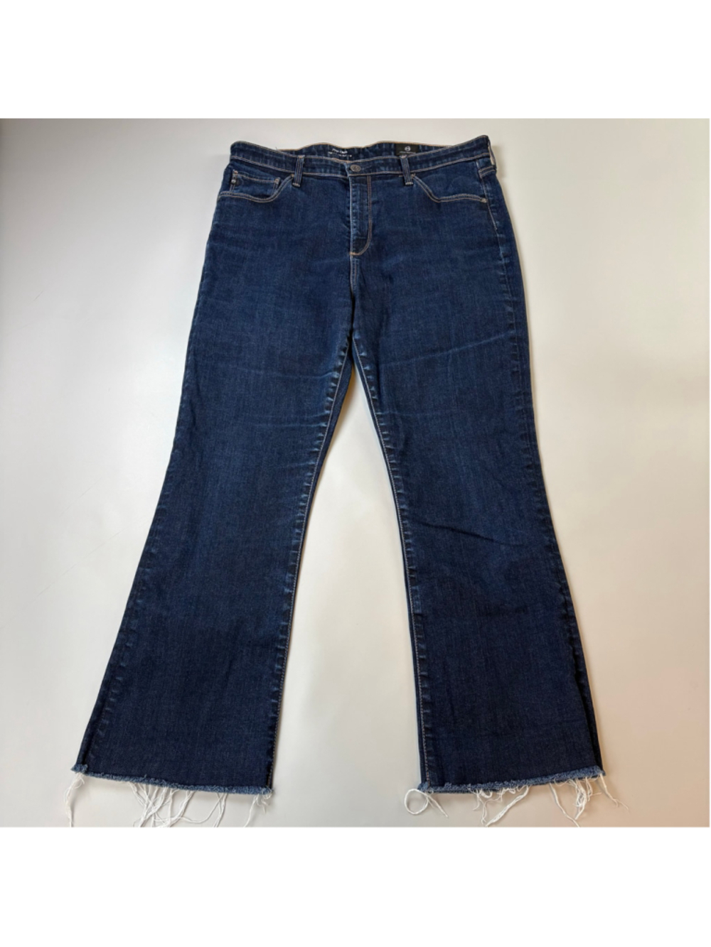 AG Adriano Goldschmied Jeans 32 Blue Jodi High Rise Slim Flare Crop Raw Hem